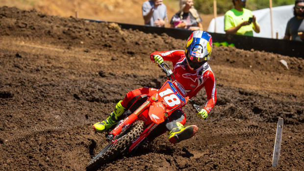 Jett Lawrence continued his domination in the 450 Motos Saturday. Photo courtesy MotoCross/Dan Beaver.